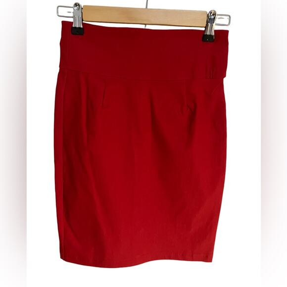 Ambiance Red Mini Pencil Skirt with Pleated Style for Work - Picture 1 of 8